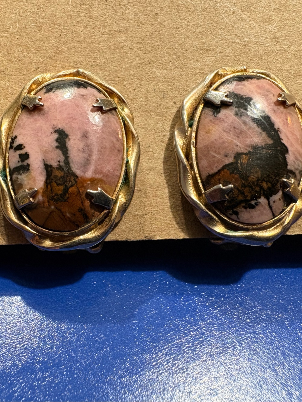 Gold-Tone Pink Stone Clip-On Earrings